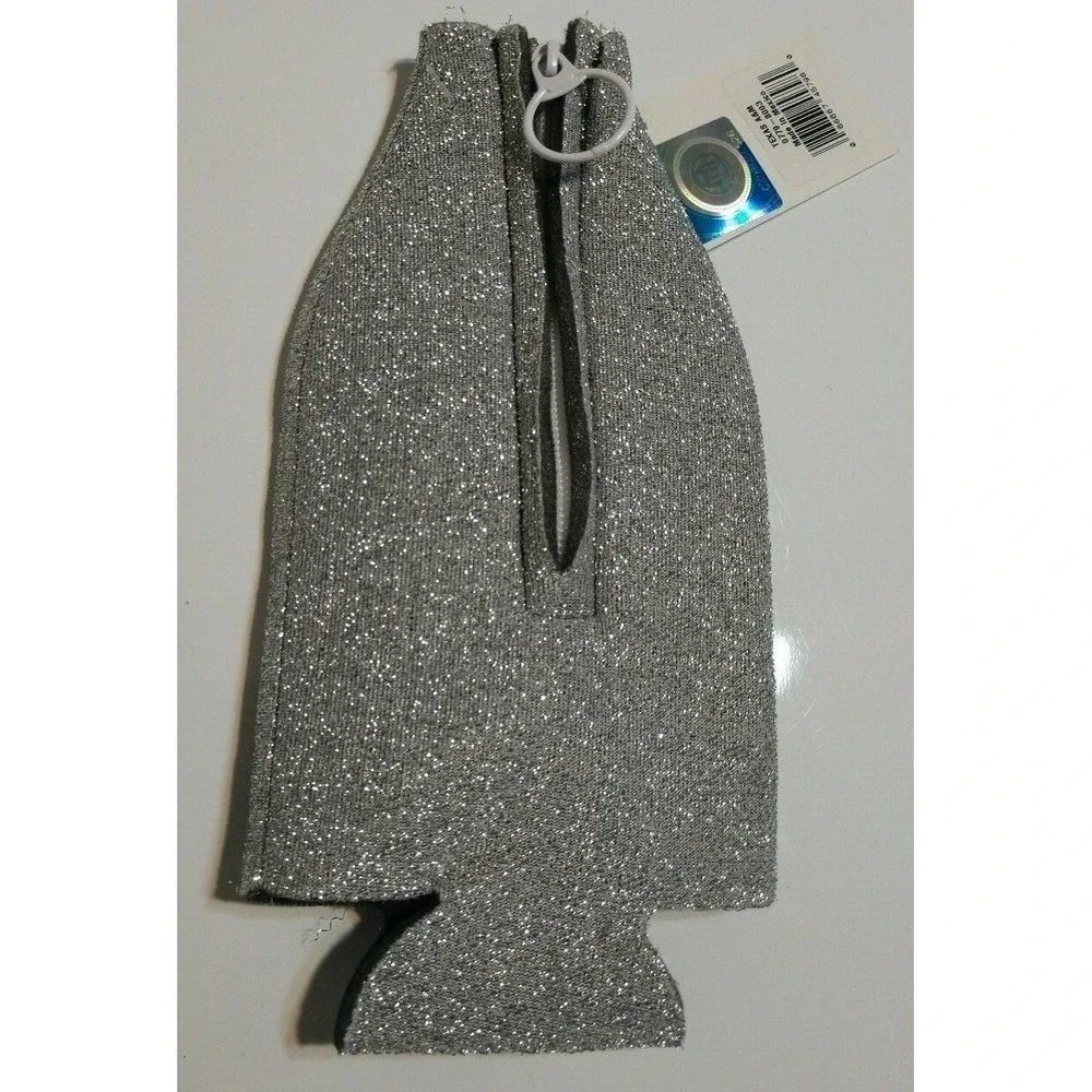 Texas A&M Aggies Bottle Coolie Silver Glitter Zipper Insulated Sleeve NCAA NEW